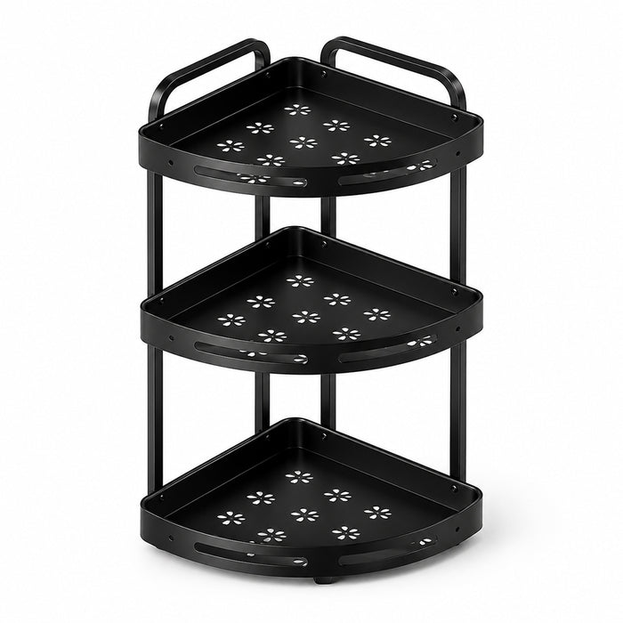 3-Tier Aluminium Corner Shower Bathroom Shelf - Black