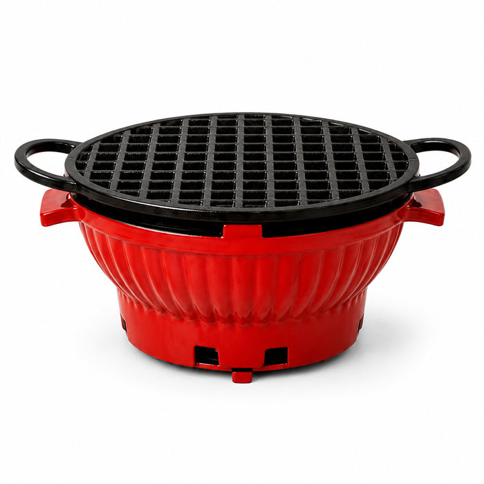 26cm Cast Iron Enamel Charcoal Grill Furnace with Grate - Red