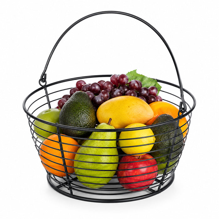 Metal Wire Fruit Basket with Carry Handle - Black