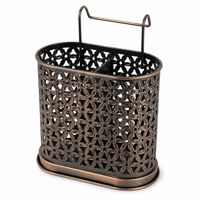 Decorative Steel Cutlery Holder with Handle - Bronze Kitchen Utensil Organizer