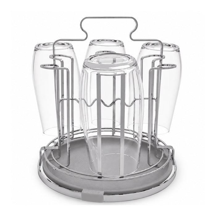 Round Stainless Steel Cup Drying Rack with Drip Tray for Glasses & Mugs