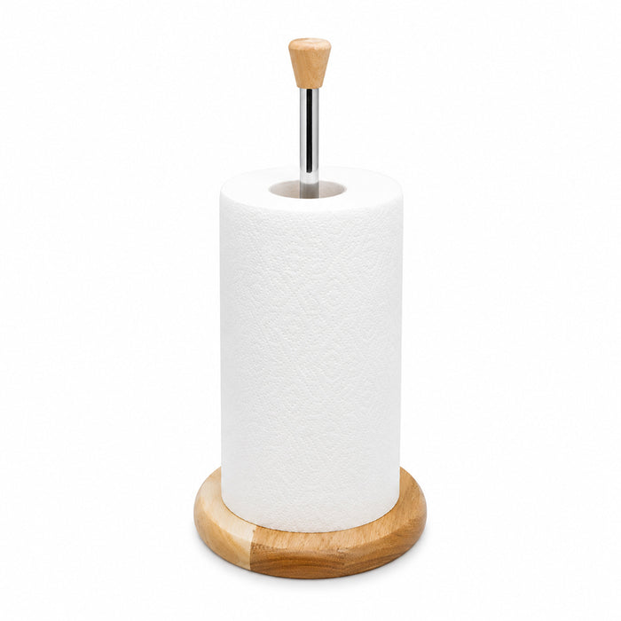 Wooden Countertop Paper Towel Holder with Chrome Rod & Wood Handle
