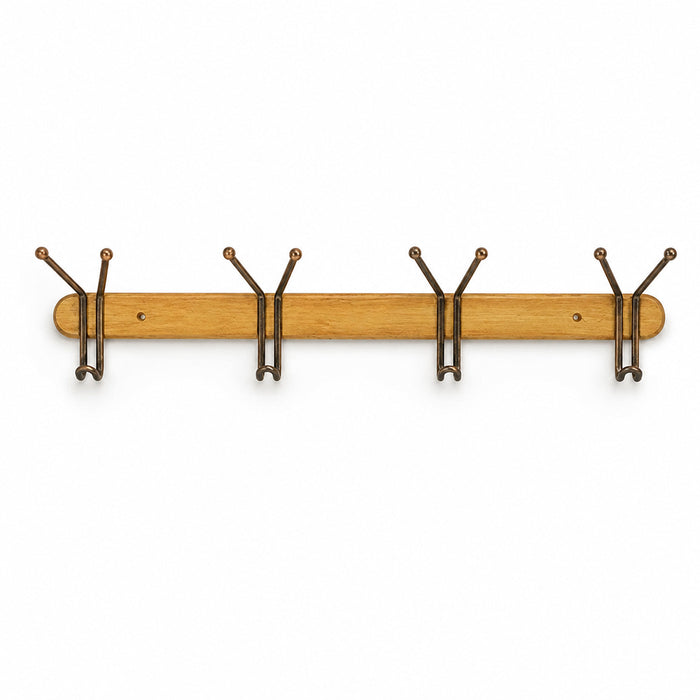 Wood & Iron 4-Hook Wall Coat Rack for Keys, Bags & Towels
