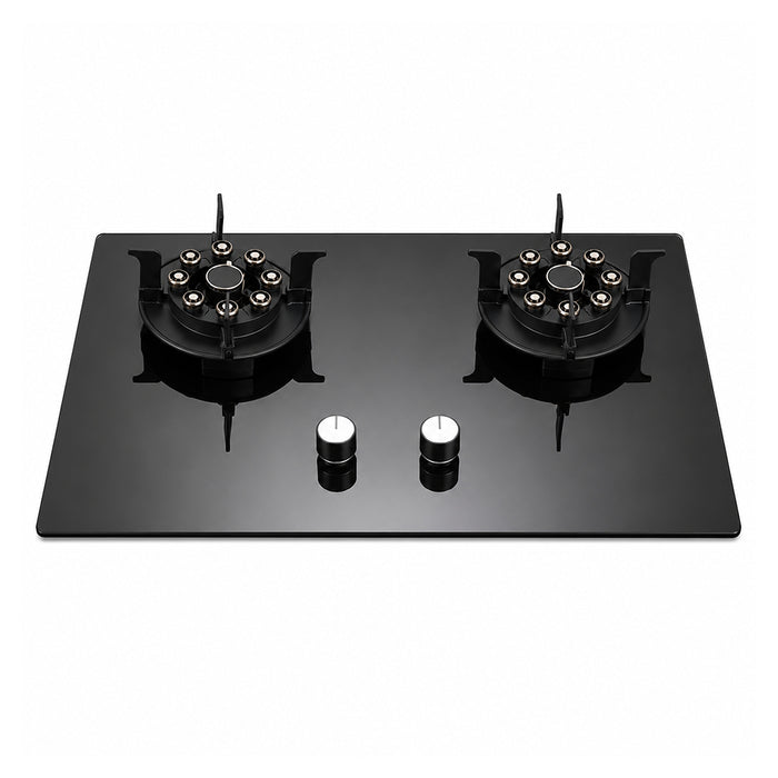 XMY 2-Burner Tempered Glass Built-In LPG Gas Hob - Black