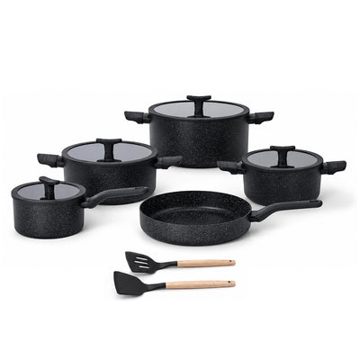 11-Piece Granite Cookware Set with Glass Lids and Cooking Utensils