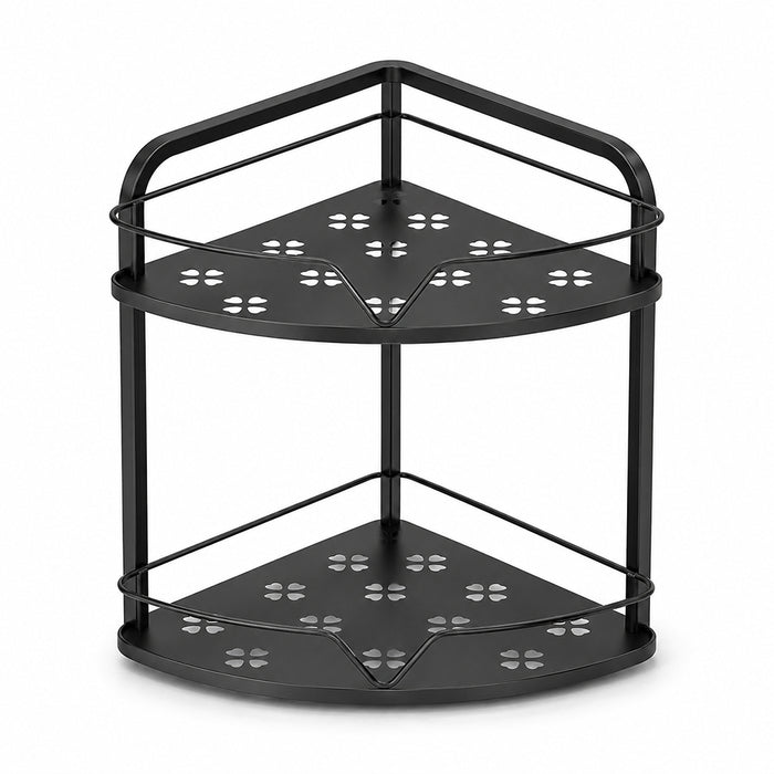 2-Tier Iron Corner Storage Rack Bathroom & Kitchen Organiser - Black