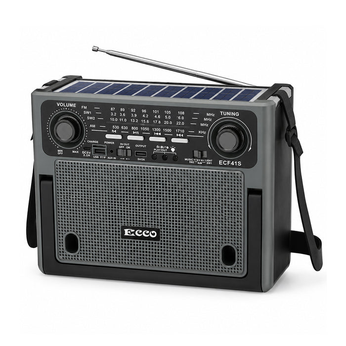 Solar Rechargeable Bluetooth Radio Speaker with LED Bulbs & USB Player