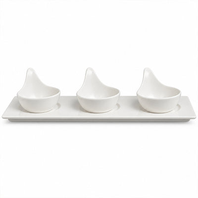 4-Piece White Porcelain Condiment Serving Set