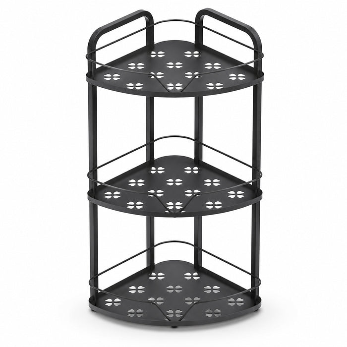 3-Tier Iron Corner Storage Rack Bathroom & Kitchen Organiser - Black