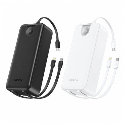 FONENG 30000mAh 22.5W Fast Charging Power Bank with 3 Built-In Cables