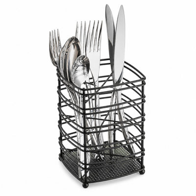 Steel Cutlery Holder with Drain Base for Spoons, Forks & Knives - Black