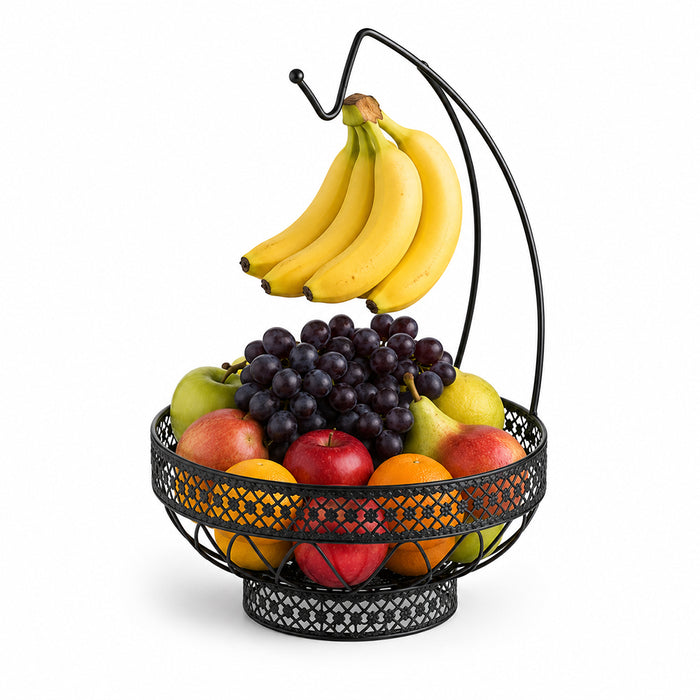 Decorative Countertop Fruit Basket with Banana Hanger - Black