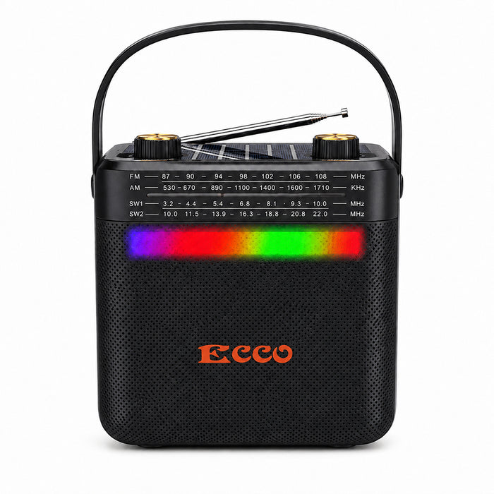 Solar Rechargeable Radio Bluetooth Speaker with Disco Light
