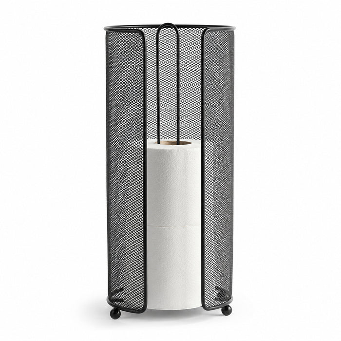 Standing Toilet Paper Roll Holder with Storage - Black Freestanding Bathroom Tissue Organizer
