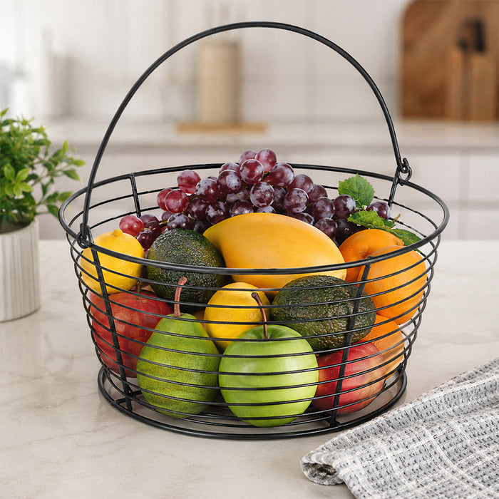 Metal Wire Fruit Basket with Carry Handle - Black