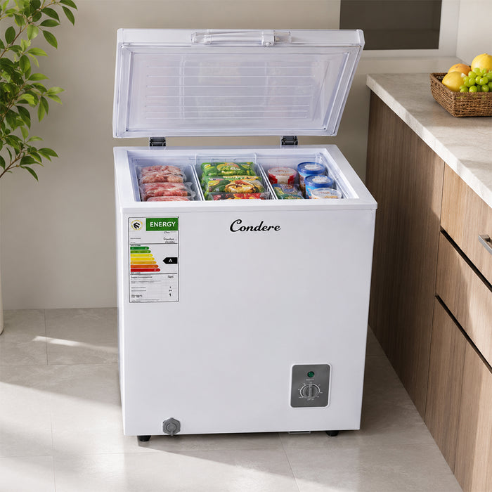 Condere 95L Compact Chest Freezer with Top-Opening Lid - White