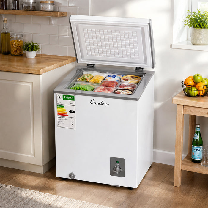 Condere 55L Compact Chest Freezer with Top-Opening Lid - White