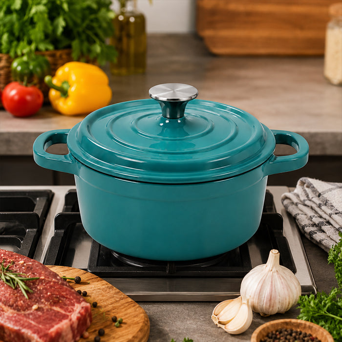 Condere 22cm Teal Enamel Cast Iron Pot with Lid