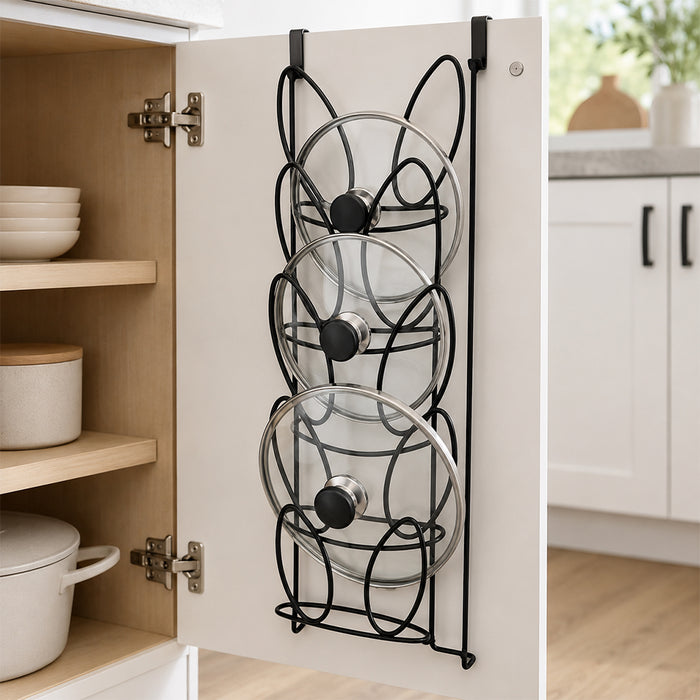 Over-Cabinet Pot Lid Holder Rack for Kitchen Cabinet Door - Black