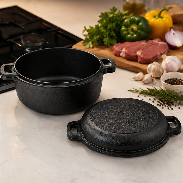 Condere 26cm Dual Purpose Cast Iron Pot with Shallow Pan Lid