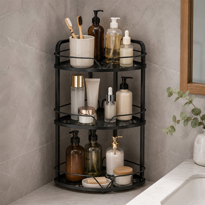 3-Tier Iron Corner Storage Rack Bathroom & Kitchen Organiser - Black