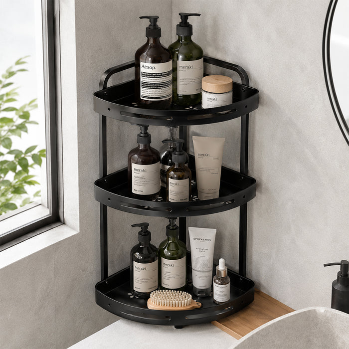 3-Tier Aluminium Corner Shower Bathroom Shelf - Black