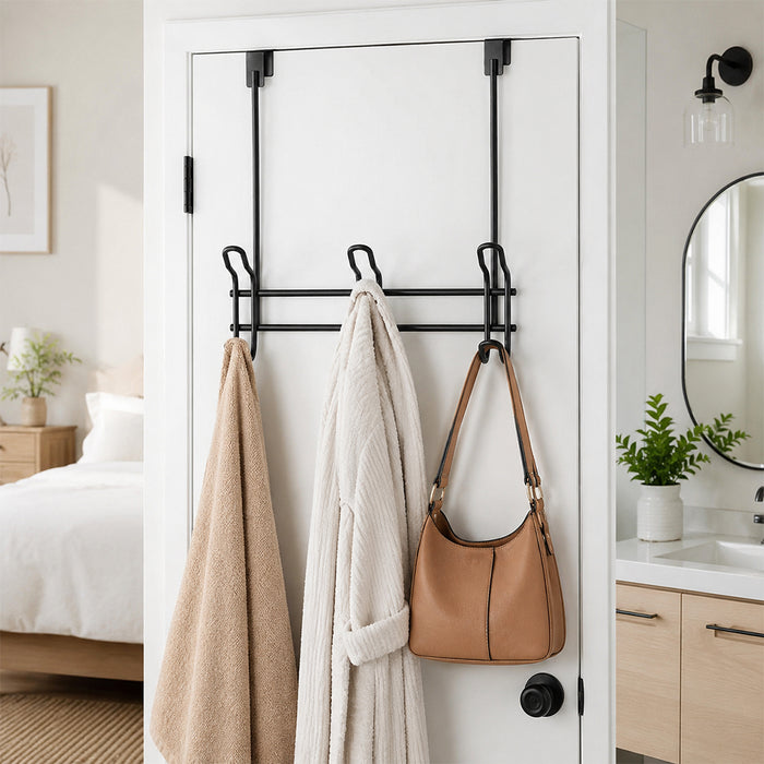 3 Double Hooks Over-the-Door Iron Hanger Rack - Black