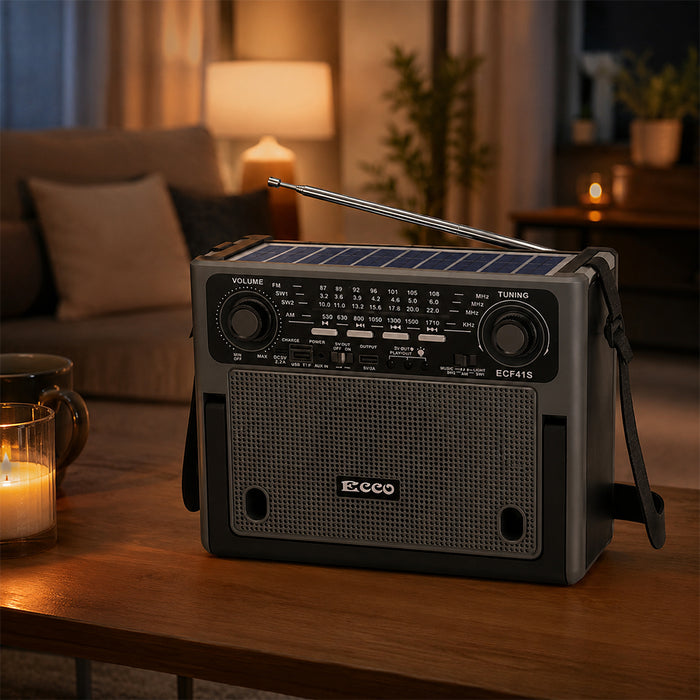 Solar Rechargeable Bluetooth Radio Speaker with LED Bulbs & USB Player