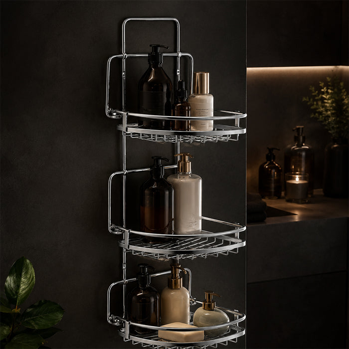 3-Tier Hanging Steel Bathroom Organizer Shower Caddy - Silver