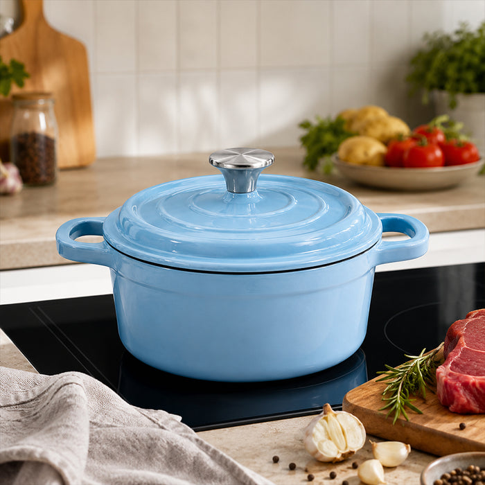 Condere 22cm Light Blue Enamel Cast Iron Pot with Lid