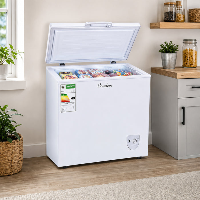 Condere 136L Compact Chest Freezer with Top-Opening Lid - White