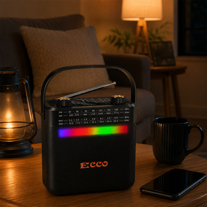 Solar Rechargeable Radio Bluetooth Speaker with Disco Light
