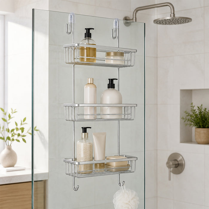 3-Tier Aluminium Hanging Shower Shelf Bathroom Caddy - Silver