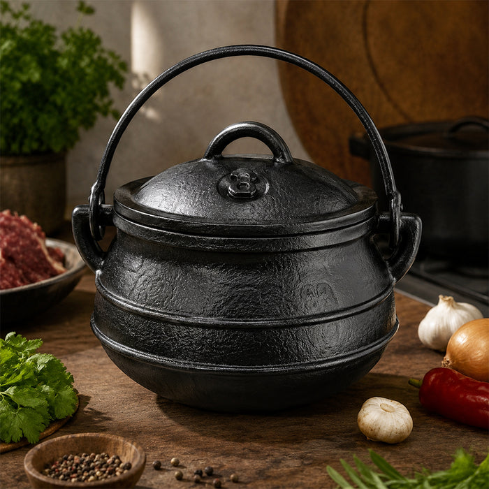 Condere Size 3 Black Cast Iron Cooking Pot with Lid - 7.8L