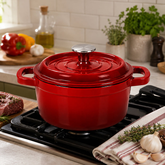 Condere 20cm Red Enamel Cast Iron Pot with Lid