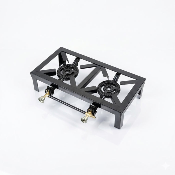 2-Burner Catering Gas Stove with Heavy-Duty Boiling Rings