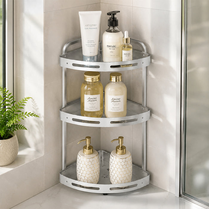 3-Tier Aluminium Corner Shower Bathroom Shelf - Silver