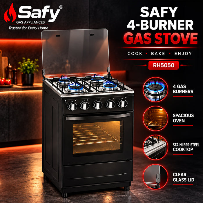 Safy 4-Burner Freestanding Gas Stove with Oven