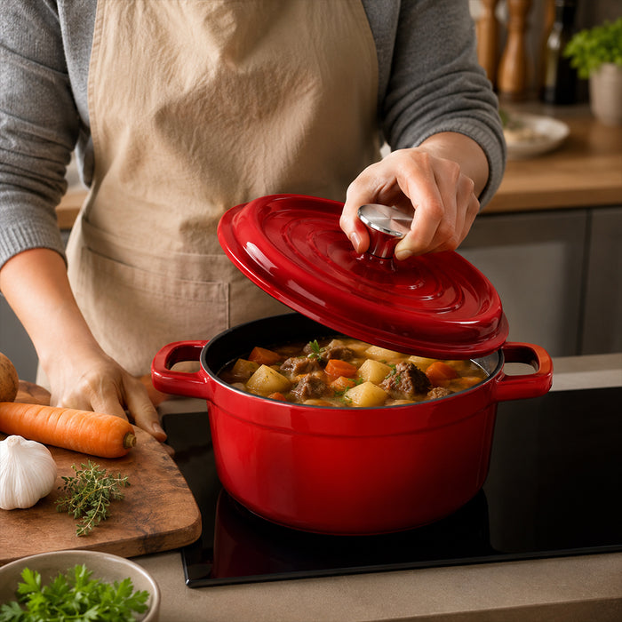 Condere 20cm Red Enamel Cast Iron Pot with Lid