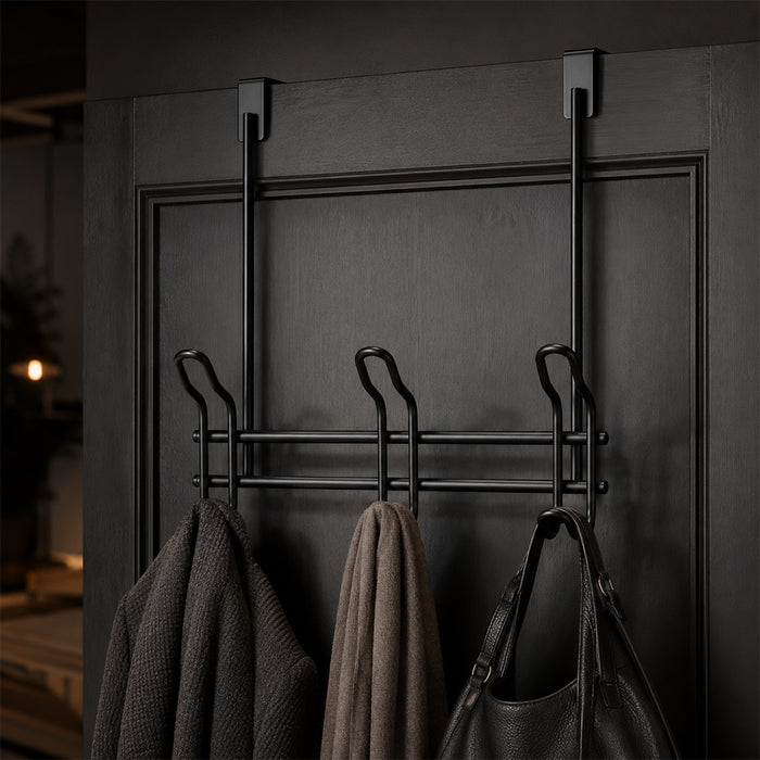 3 Double Hooks Over-the-Door Iron Hanger Rack - Black