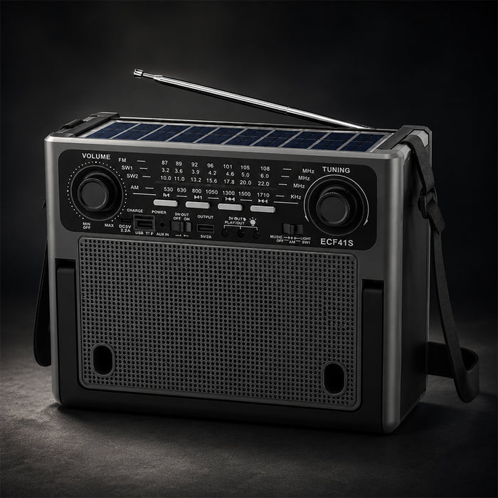 Solar Rechargeable Bluetooth Radio Speaker with LED Bulbs & USB Player