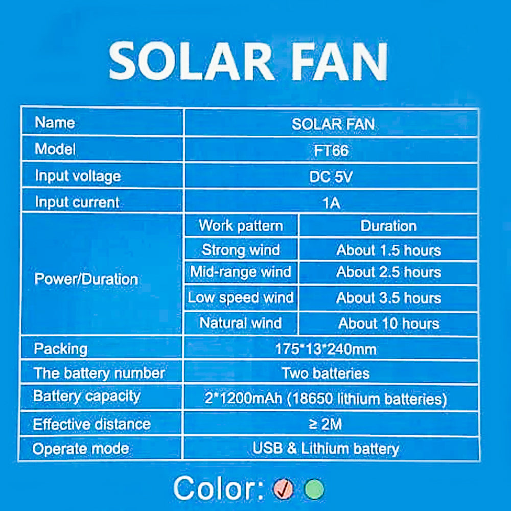 FUSSION Portable Solar Fan FT66 β 5.5V | 1.6W