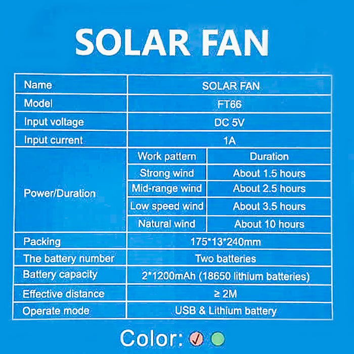 FUSSION Portable Solar Fan FT66 – 5.5V | 1.6W
