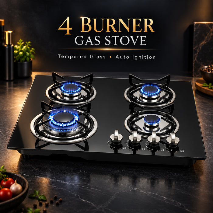 XMY Built-In Tempered Glass 4-Burner Gas Stove