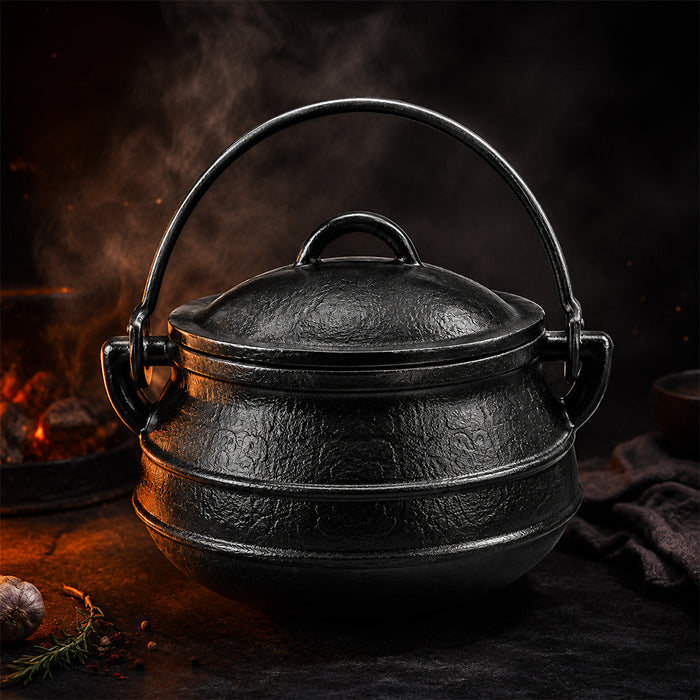 Condere Size 3 Black Cast Iron Cooking Pot with Lid - 7.8L