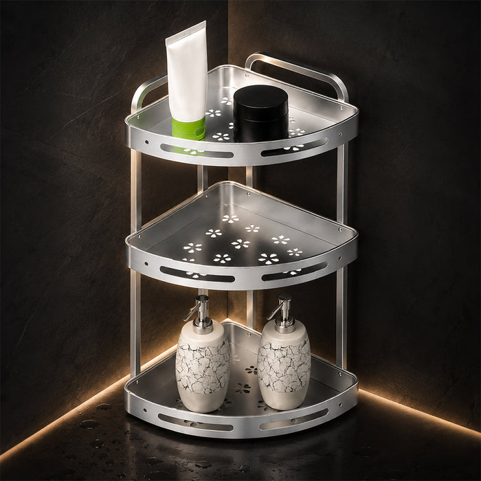 3-Tier Aluminium Corner Shower Bathroom Shelf - Silver
