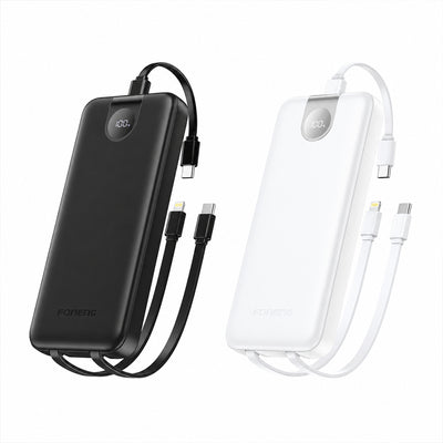 FONENG 10000mAh 22.5W Fast Charging Power Bank with 3 Built-In Cables