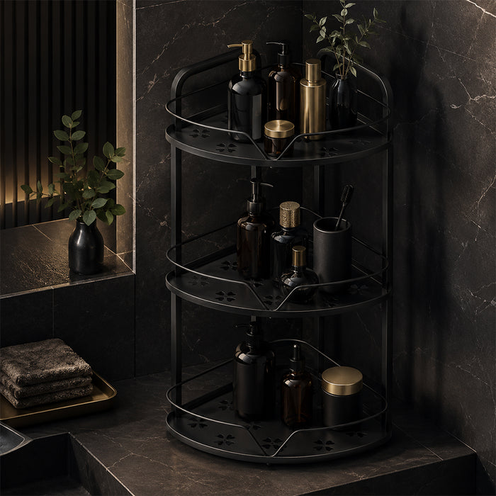 3-Tier Iron Corner Storage Rack Bathroom & Kitchen Organiser - Black