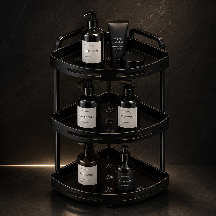 3-Tier Aluminium Corner Shower Bathroom Shelf - Black