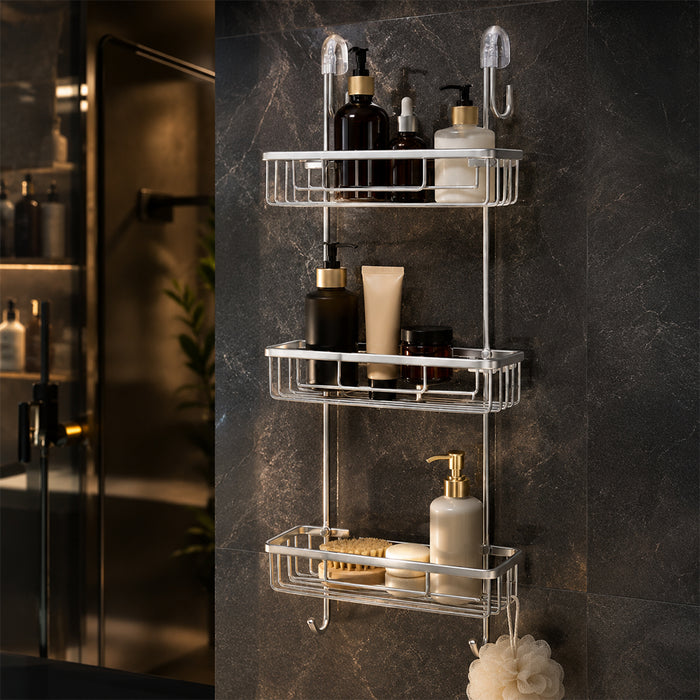 3-Tier Aluminium Hanging Shower Shelf Bathroom Caddy - Silver